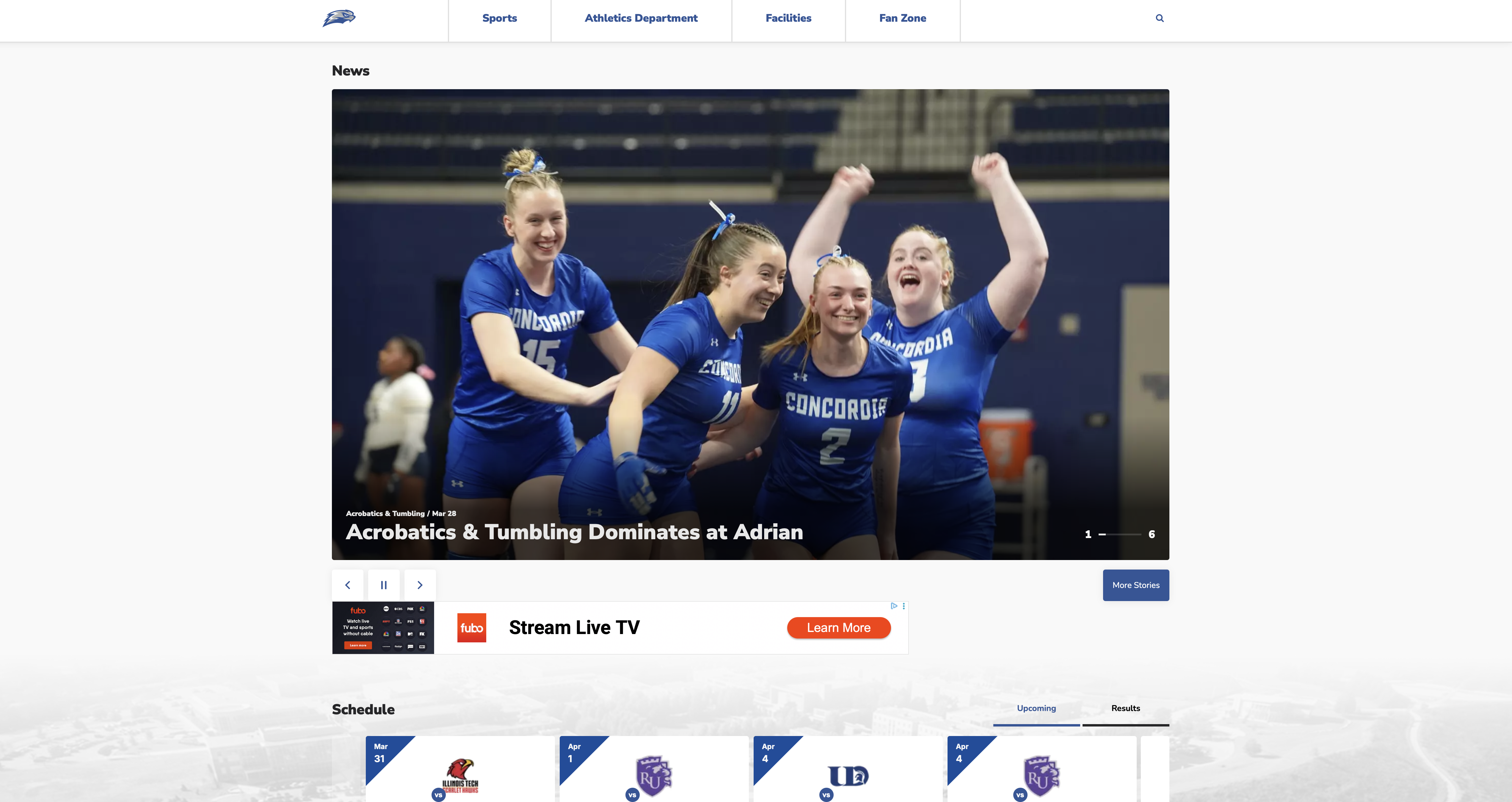 Desktop mockup of the Concordia University Wisconsin Athletics website